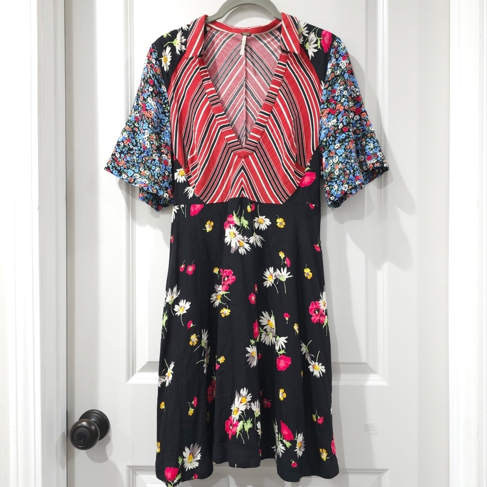 Free People Multicolor Patchwork Striped Floral S… - image 2